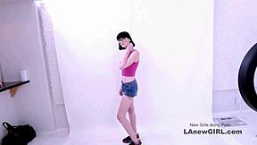 Beautiful brunette seduced by producer in modeling audition with intense fucking and swallow