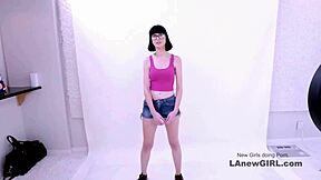 Beautiful brunette seduced by producer in modeling audition with intense fucking and swallow