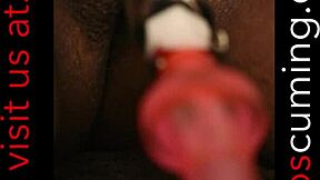 beautiful black mama enjoys playing with her special pump at home