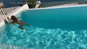 Gorgeous Monika Fox swims naked in pool in beautiful place free