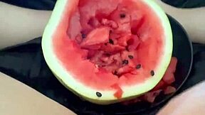 Arabian Snowwhite's Kinky Watermelon Insertion into Tight Teen Pussy