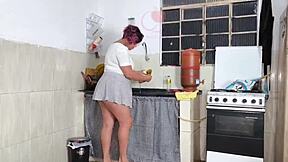 friend fucks me bareback in the sink while washing dishes, huge cock pounding wet pussy