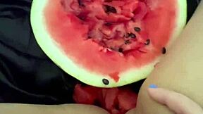 Arabian Snowwhite's Kinky Watermelon Insertion into Tight Teen Pussy