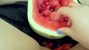 Arabian Snowwhite's Kinky Watermelon Insertion into Tight Teen Pussy