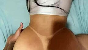 I fuck my wife in cowgirl position, making her moan deliciously with big ass gaping