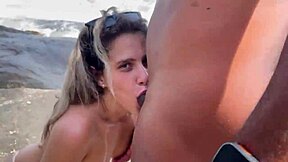 Blonde teen feels intense pleasure with big black lover on beach