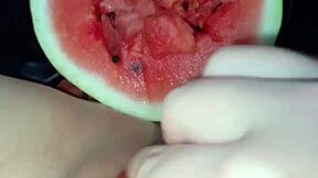 Arabian Snowwhite's Kinky Watermelon Insertion into Tight Teen Pussy