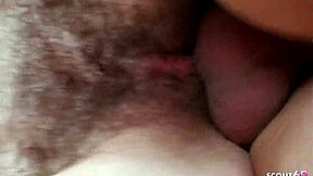 i pick up a real redhead ginger teen with saggy tits and bushy pussy for old young fun