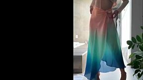 sensual amateur milf dances in costumes and nylons outdoors for voyeur pleasure