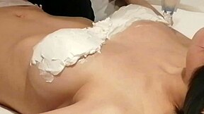 Home made amateur video i made a cream decorated bra for my busty girlfriends breasts