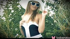 sexy blonde jillian janson solo masturbating outdoor in 4k with natural small tits 😏