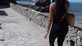 beach adventure perfect tits & big ass exposed in public and gets fucked after topless