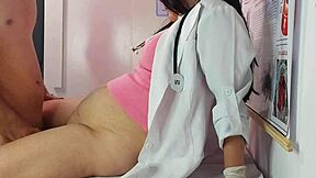 Getting a hard erection right in front of the sexy nurse