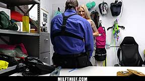 Guard Pulls Cock Out, Makes Hot Milf Suspect Blow It in Garage Domination and Punished Doggystyle