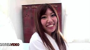 chisa hoshino teases her shaved teen pussy with deep fingering and hardcore fucking