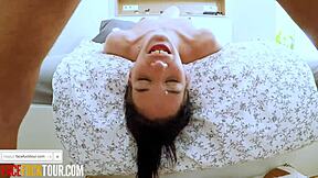 Cute brunette NIKKI FOX performs UP SIDE DOWN DEEP THROAT POV