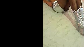 Total silver fishnet pantyhose! I'm wearing beautiful ankle boots with high heels, silver black fishnet.