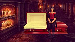 granny vampyra dressed as a vampire in a costume