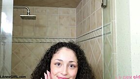 Adorable Brunette Beauty Enjoys a Shower