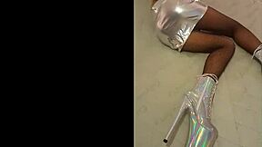 Total silver fishnet pantyhose! I'm wearing beautiful ankle boots with high heels, silver black fishnet.