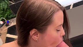 in the kitchen, the pov shows deep penetration of the petite brunette