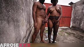 Young Ebony Spits And Masturbates Stranger Cock Outdoor While Husband At Work