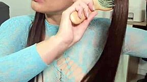 Brunette With Pigtails Plays With Junk Food In Mouth And Hair