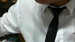 blowjob facial cum on tie