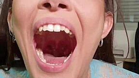 Brunette With Pigtails Plays With Junk Food In Mouth And Hair