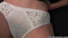 Granny Emanuelle Fingers Hairy Swollen Cunt in Soaked Panties