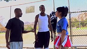 asian slut sucks two big black cocks 😈