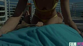 Step sisters teen pussy gets pounded on balcony rooftop