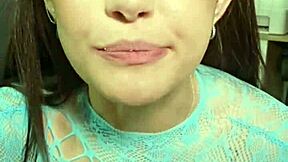 Brunette With Pigtails Plays With Junk Food In Mouth And Hair