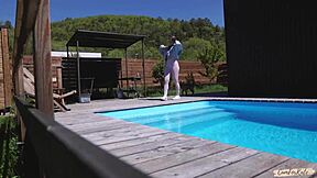 Is The Neighbor Spying On My Morning Yoga By The Pool? She Joins Me!