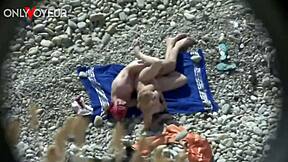 Beach Voyeur Spots Juicy Ass White Girl Getting Fucked Doggystyle and Creampied Outdoors by Chubby Milf with Natural Tits.