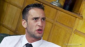 The blonde maid bends over and takes a long dong in her shaved pussy, then gets a facial cumshot