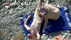Beach Voyeur Spots Juicy Ass White Girl Getting Fucked Doggystyle and Creampied Outdoors by Chubby Milf with Natural Tits.