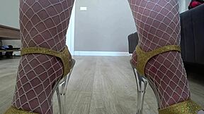 Home camera watches plump legs from below on the floor mature housewife changes into a sexy nurse uniform foot fetish