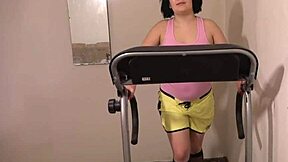 Anal stopper on treadmill combines fitness and orgasm training juicy ass