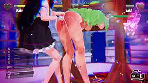 Two lesbians engage in a playful kissing and fingering battle