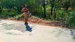 milf shows natural tits and ass outdoors in cancun mexico street flashing