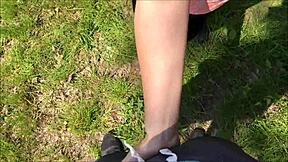 Stretching both holes of beautiful runner with blowjob and cumshot