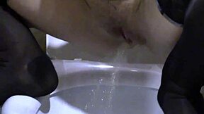 hairy pussy milf urinates on beach ball in shower and toilet amateur fetish