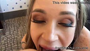 Beautiful tattooed babe sucks and fucks huge cock pov