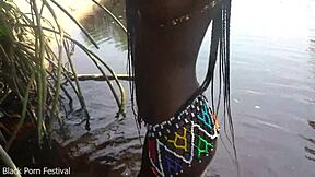 Hot Skinny African Village Not Even Surprised To Get Fuck Unexpectedly While She Was Bathing Outdoor In The Forrest