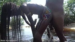 Hot Skinny African Village Not Even Surprised To Get Fuck Unexpectedly While She Was Bathing Outdoor In The Forrest
