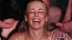 Flirty bombshell receives facial treatment swallowing everything