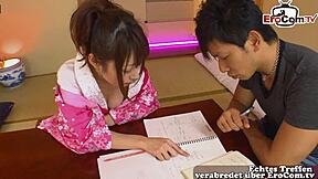 Can this shy petite japanese teen endure her first shaved pussy fucking?