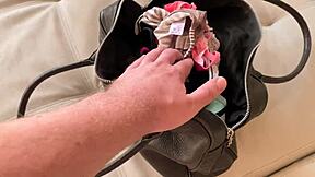 Stepsister jerks my cock with her panties, cum on tits, Russian amateur chatting 😏