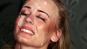 Flirty bombshell receives facial treatment swallowing everything